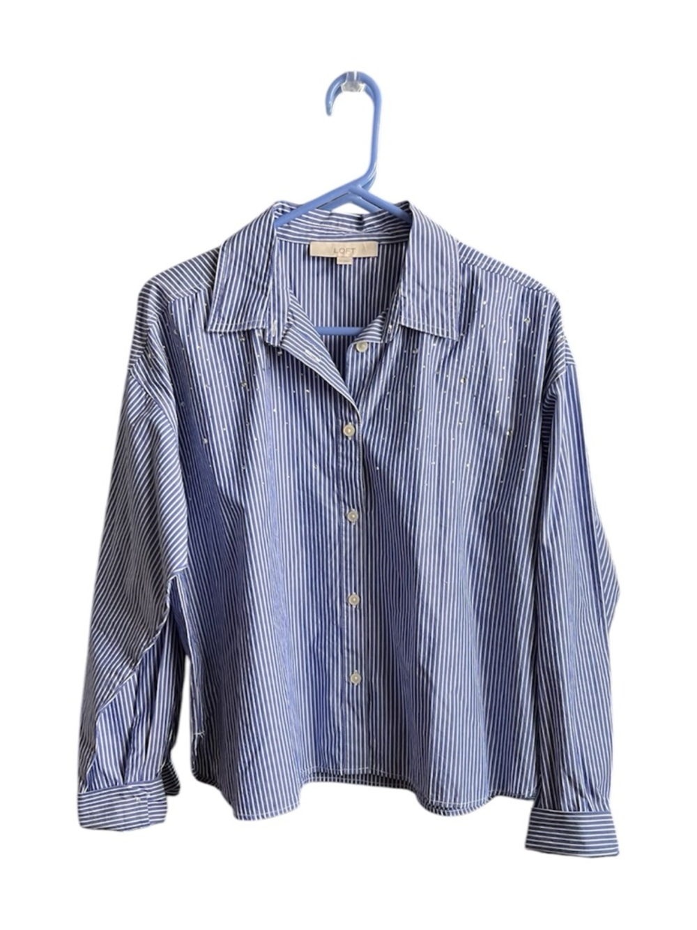 Blue and White Striped Button-Up cropped Shirt